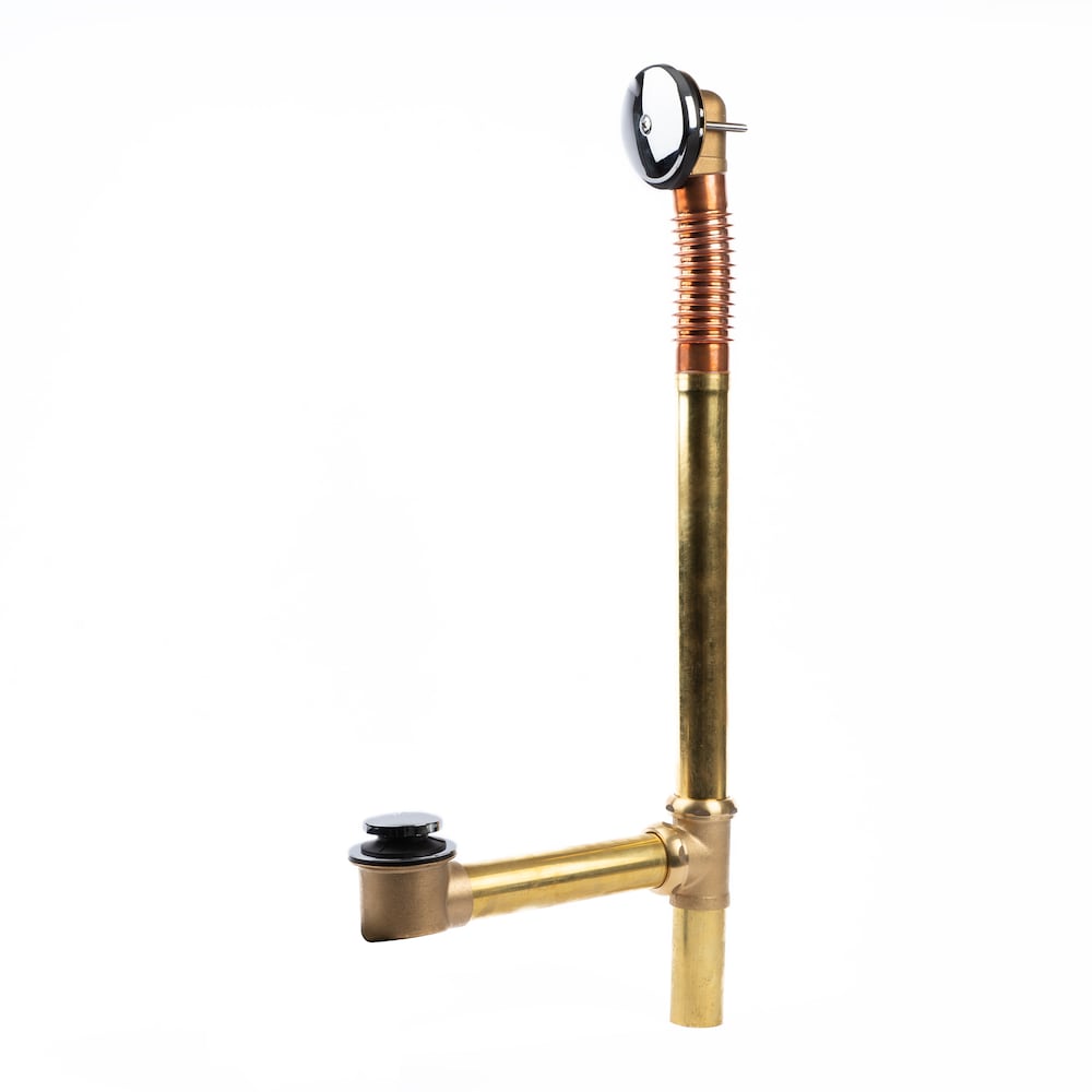 Bath Waste And Overflow Chrome Full Kit, Foot Lock Stopper, 1-Hole Overflow, 20 GA Brass