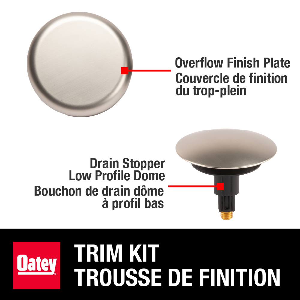 Bath Waste And Overflow Brushed Nickel Trim Kit, Low Profile Dome Stopper, Snap-On Overflow