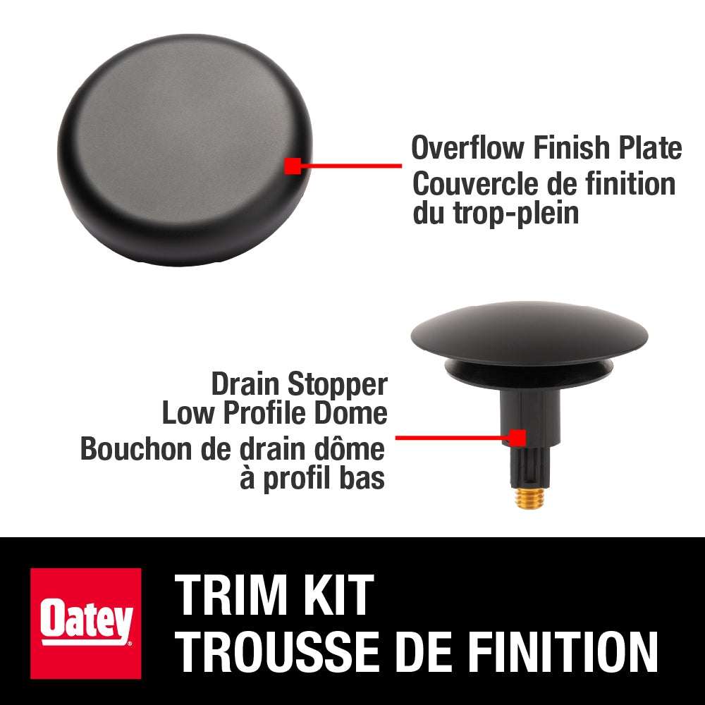 Bath Waste And Overflow Matte Black Trim Kit, Low Profile Dome Stopper, Snap-On Overflow
