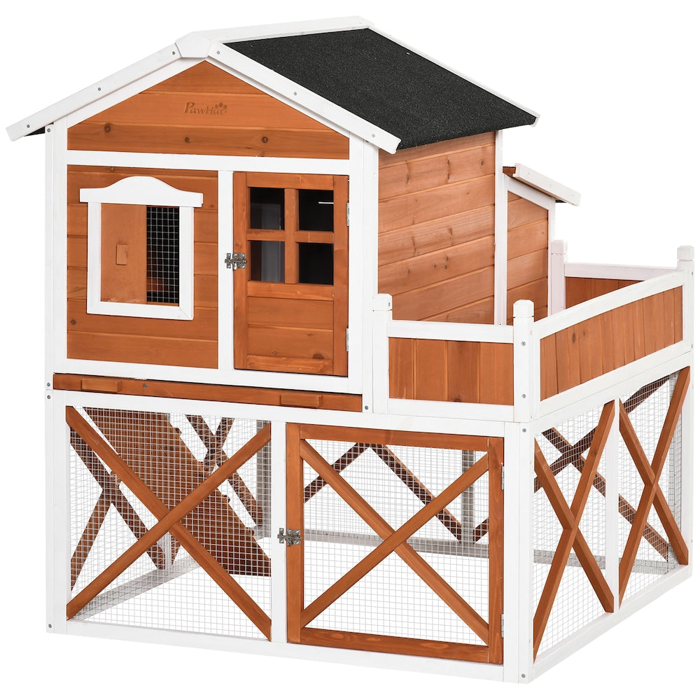 44" Chicken Coop, Wooden House, Rabbit Hutch with Nesting Box, Asphalt Roof, Removable Tray
