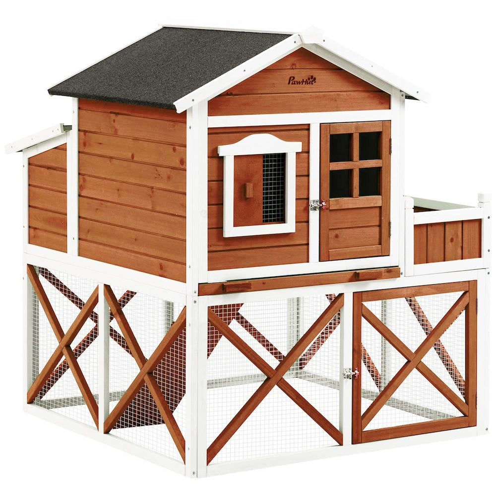 44" Chicken Coop, Wooden House, Rabbit Hutch with Nesting Box, Asphalt Roof, Removable Tray
