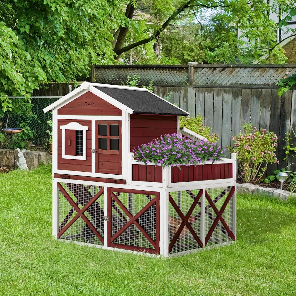 44" Chicken Coop, Wooden House, Rabbit Hutch with Removable Tray, Asphalt Roof, Nesting Box