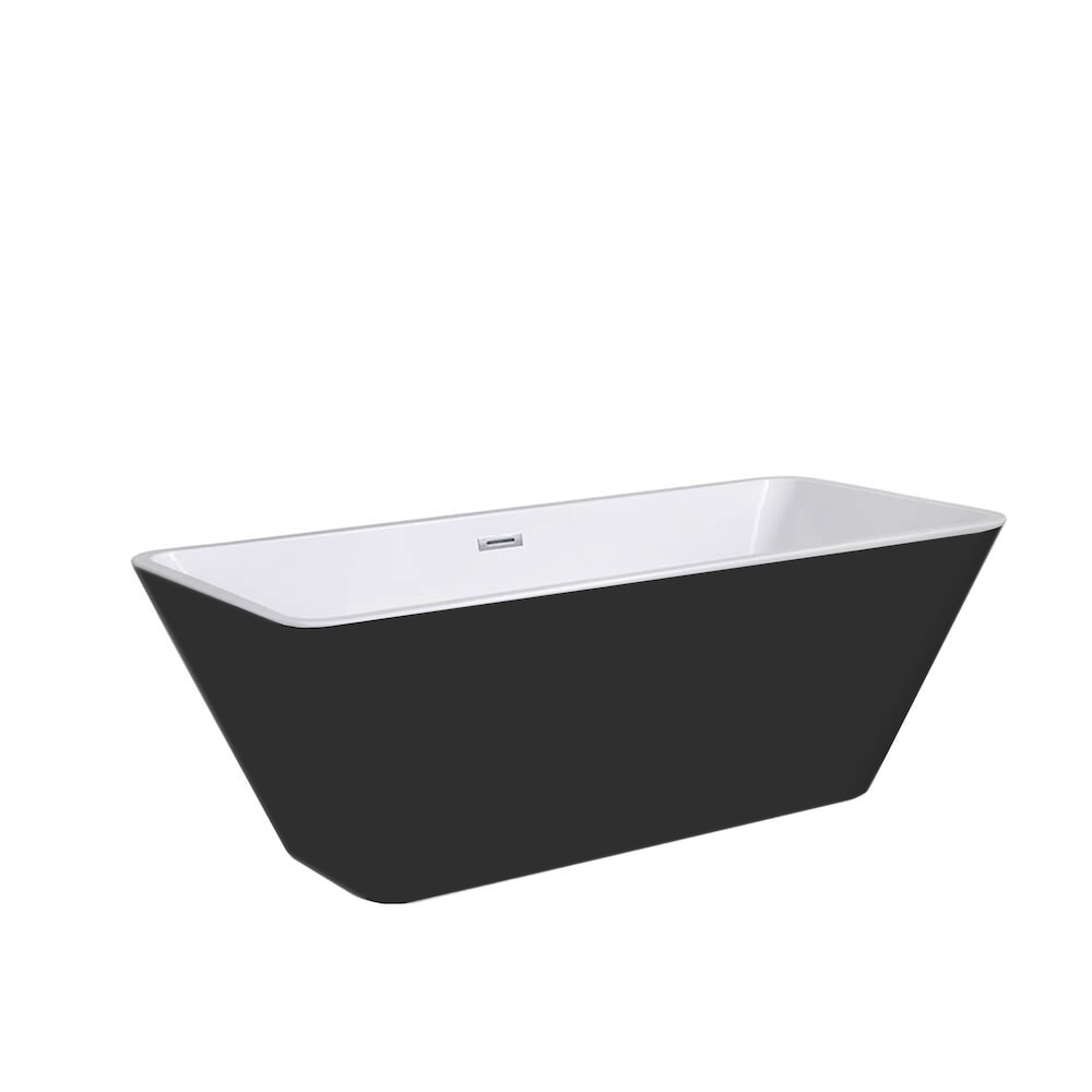 Baignoire autoportante rectangulaire en acrylique Hannah de 60 po x 30 po avec drain central en noir et blanc