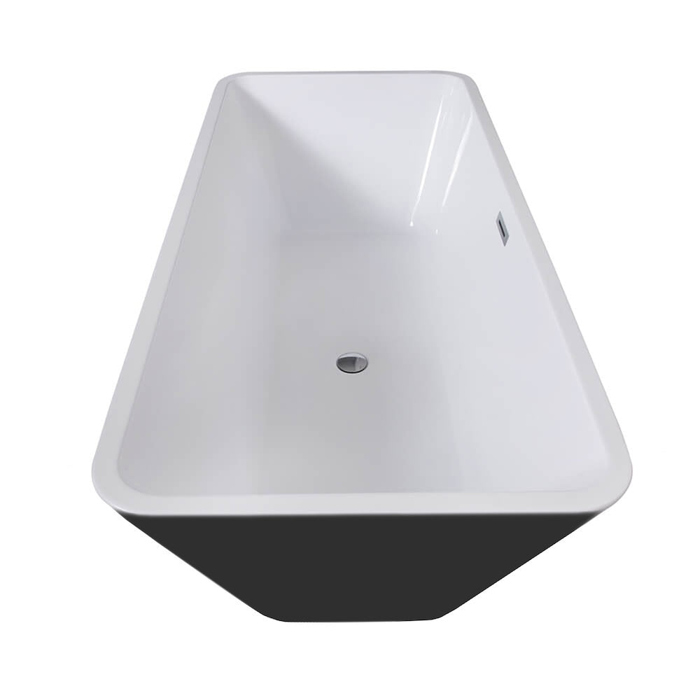 Baignoire autoportante rectangulaire en acrylique Hannah de 60 po x 30 po avec drain central en noir et blanc