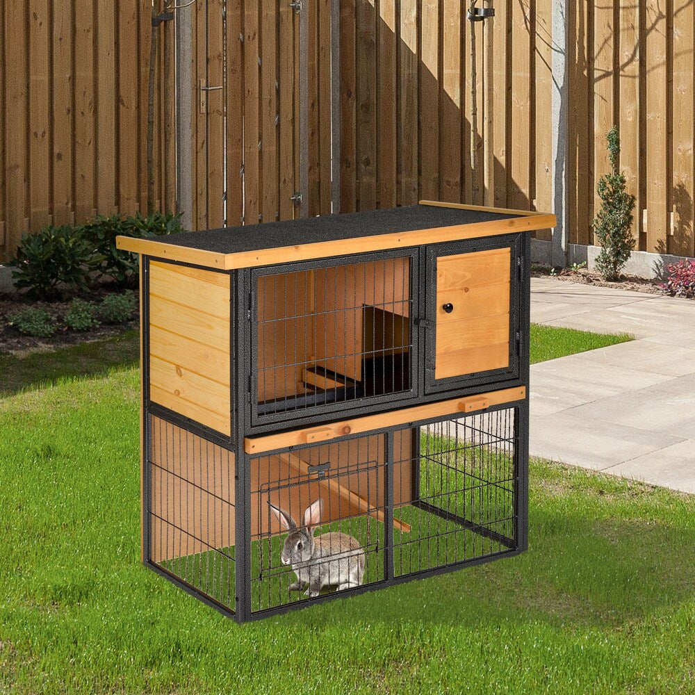 Clapier pour lapins, maison pour animaux de compagnie, cage pour lapins, habitat pour petits animaux avec toit ouvrable en asphalte pour l'extérieur