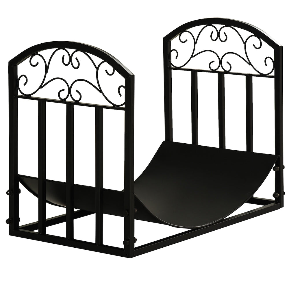 Firewood Rack with Side Scrolls, Curved Log Holder, Black