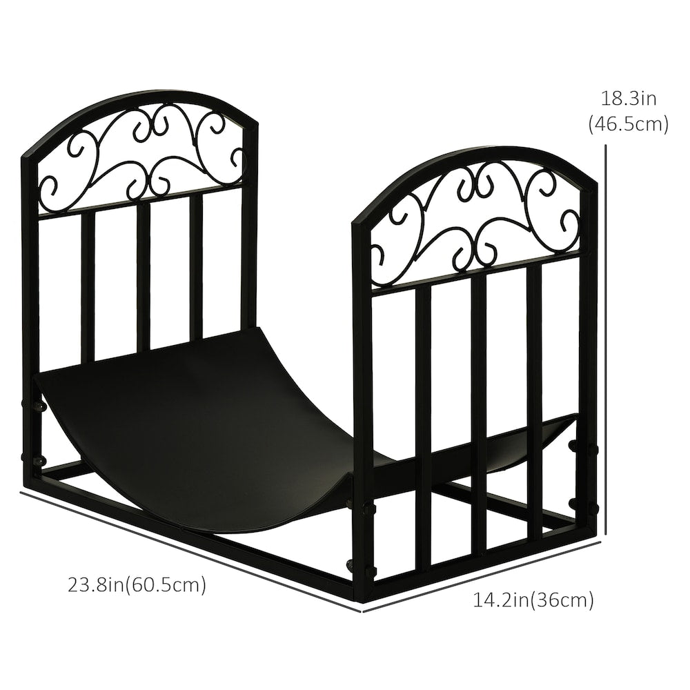 Firewood Rack with Side Scrolls, Curved Log Holder, Black