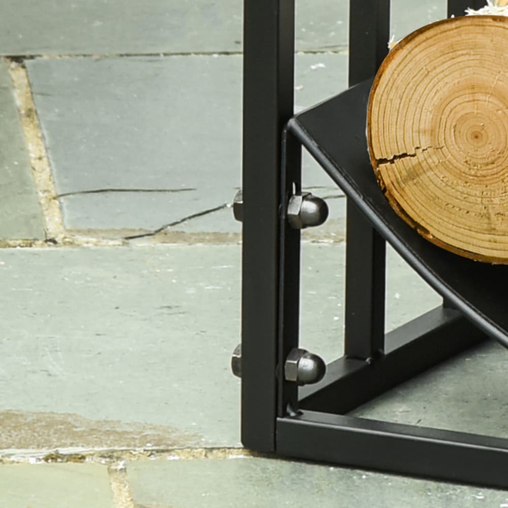 Firewood Rack with Side Scrolls, Curved Log Holder, Black