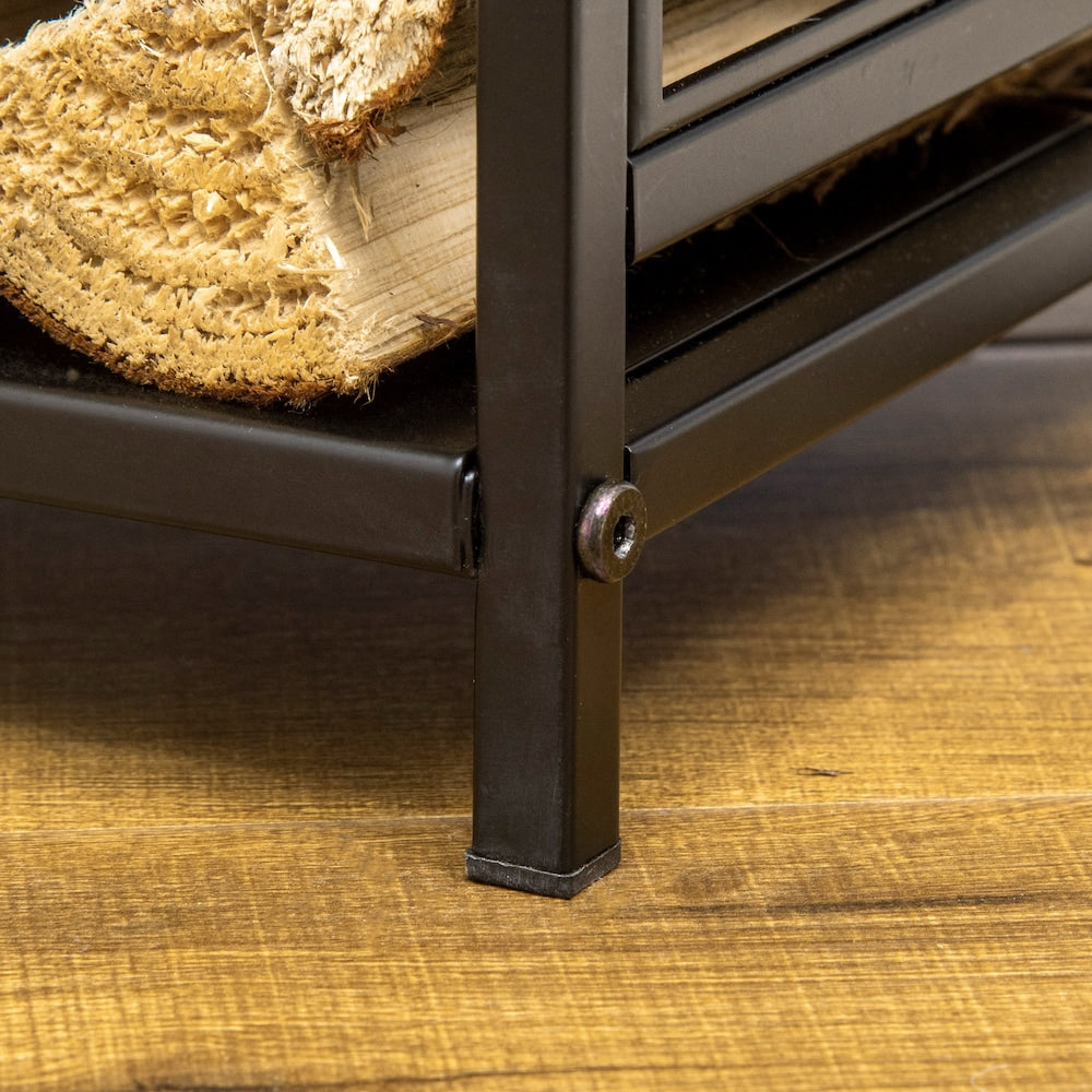 Outdoor Indoor Firewood Rack with 4 Tools, Log Holder, Black