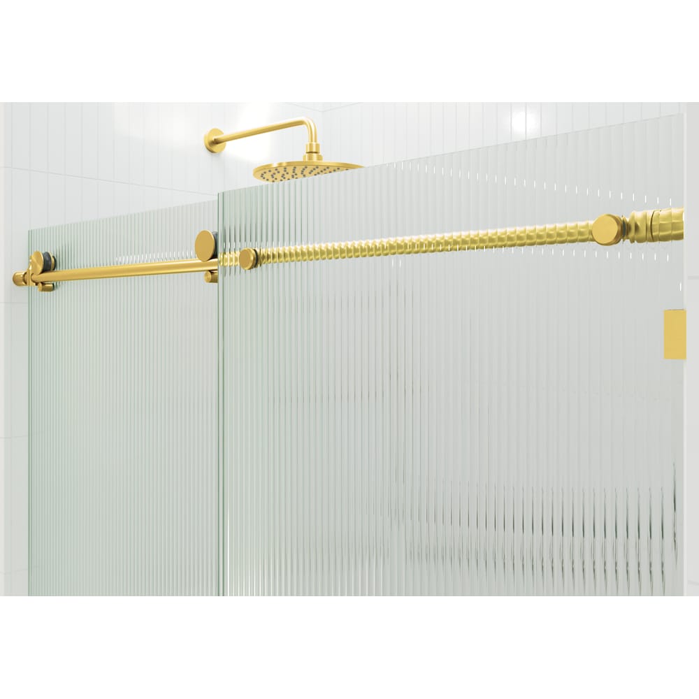 Porte de baignoire coulissante de 56 po à 60 po de largeur x 60 po de hauteur en laiton satiné avec verre cannelé - Côté droit