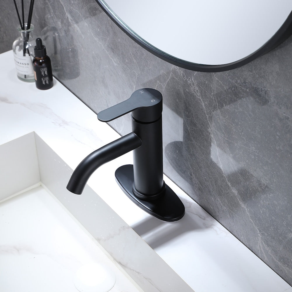 Robinet de salle de bain monotrou à poignée unique en noir mat