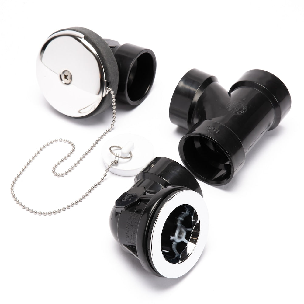 ABS Bath Waste And Overflow Chrome Half Kit, Plug & Chain Stopper, 1-Hole Overflow