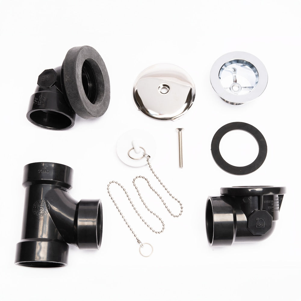 ABS Bath Waste And Overflow Chrome Half Kit, Plug & Chain Stopper, 1-Hole Overflow