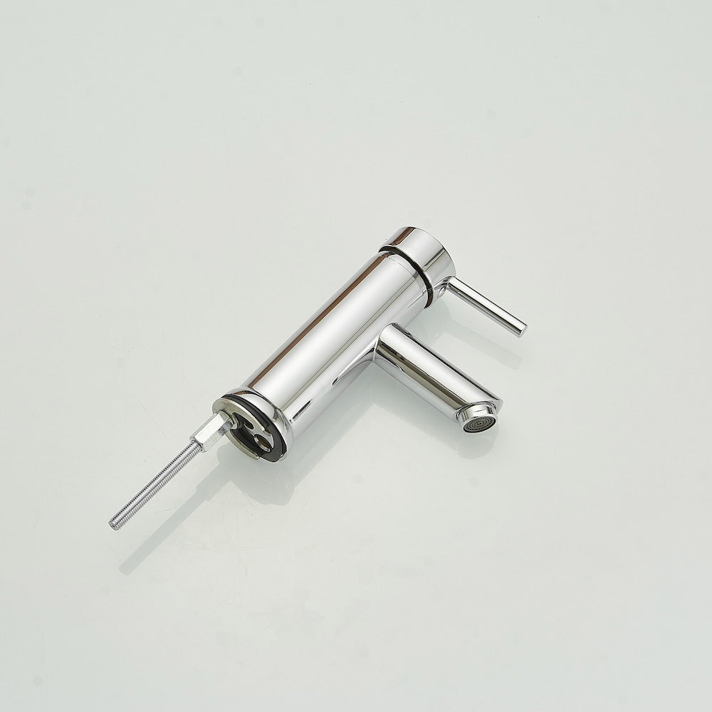 Robinet de salle de bain à poignée unique et trou unique avec bonde escamotable en chrome poli
