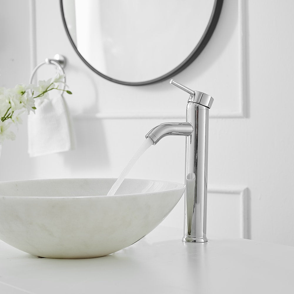 Robinet de lavabo de salle de bains à poignée unique à trou unique avec ensemble de vidange en chrome poli