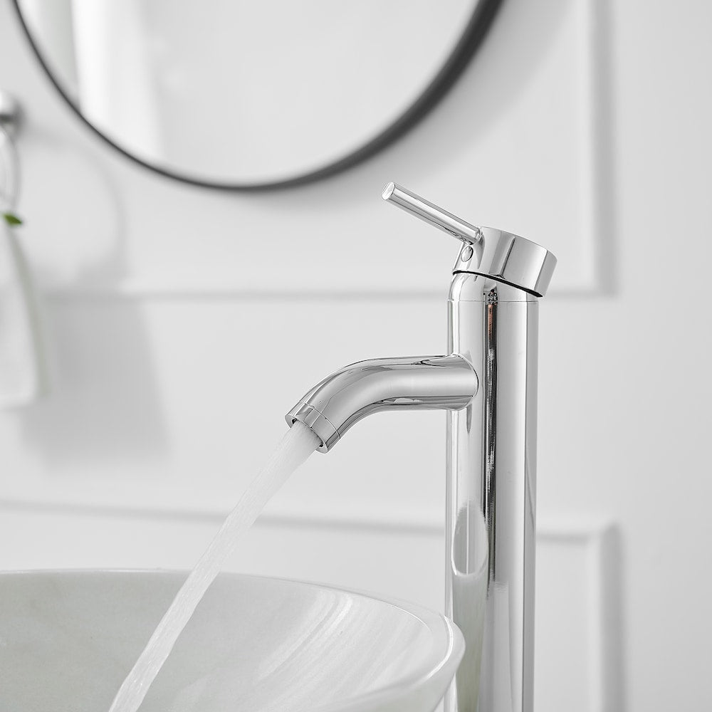 Robinet de lavabo de salle de bains à poignée unique à trou unique avec ensemble de vidange en chrome poli