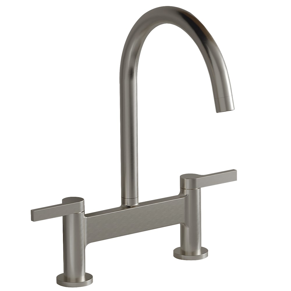 Modern Double Handle 2 Holes Deck Mount Bridge Kitchen Faucet With 360°Spout Sink Faucet In Nickel