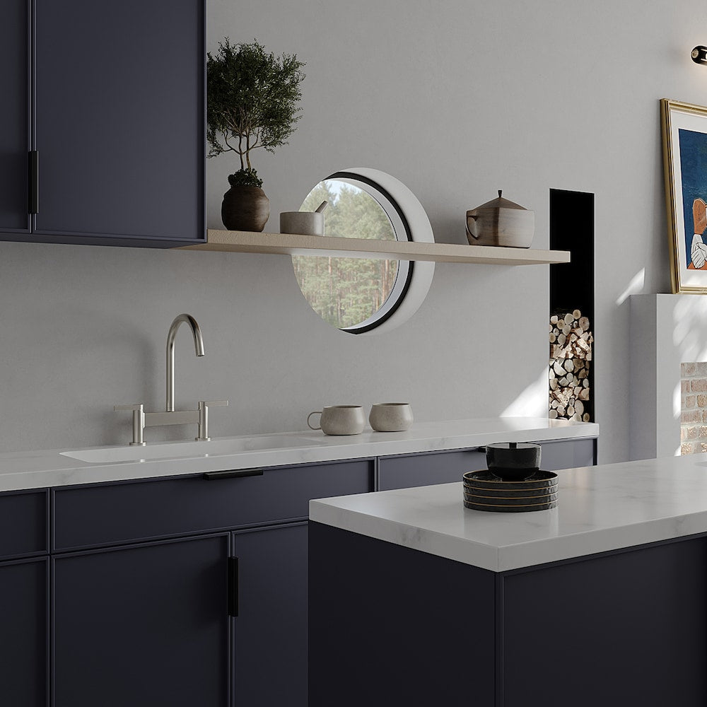 Modern Double Handle 2 Holes Deck Mount Bridge Kitchen Faucet With 360°Spout Sink Faucet In Nickel