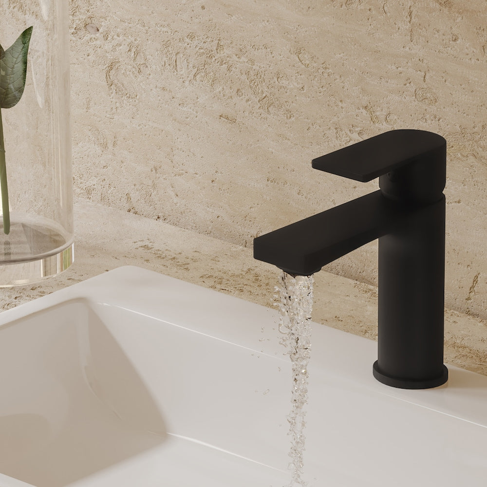 Robinet de salle de bain moderne à poignée unique et à trou unique pour lavabo Robinet de lavabo anti-goutte en noir