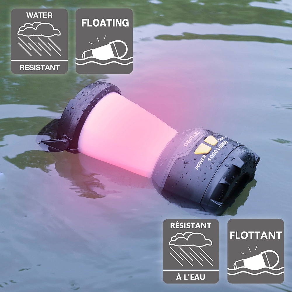 Lanterne flottante résistante aux intempéries à intensité variable pour intérieur/extérieur de 1 000 lumens, 6 modes, avec crochet intégré (6 piles AA incluses)