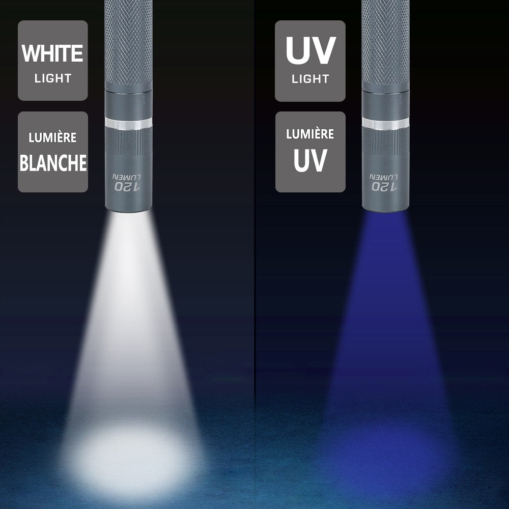 Lampe stylo LED en aluminium de 120 lumens avec fonction UV (2 piles AAA incluses)