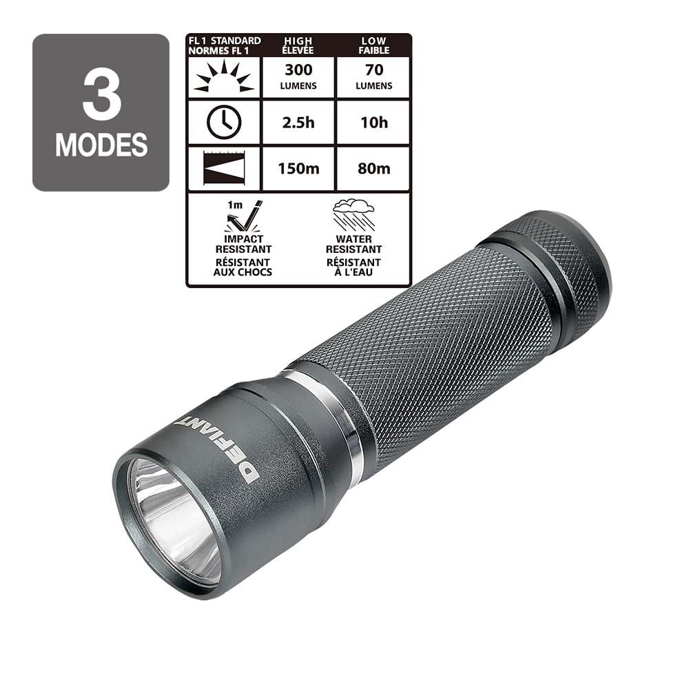 Lampe de poche en aluminium de 300 lumens à 3 modes avec (9) piles AAA (paquet de 3)