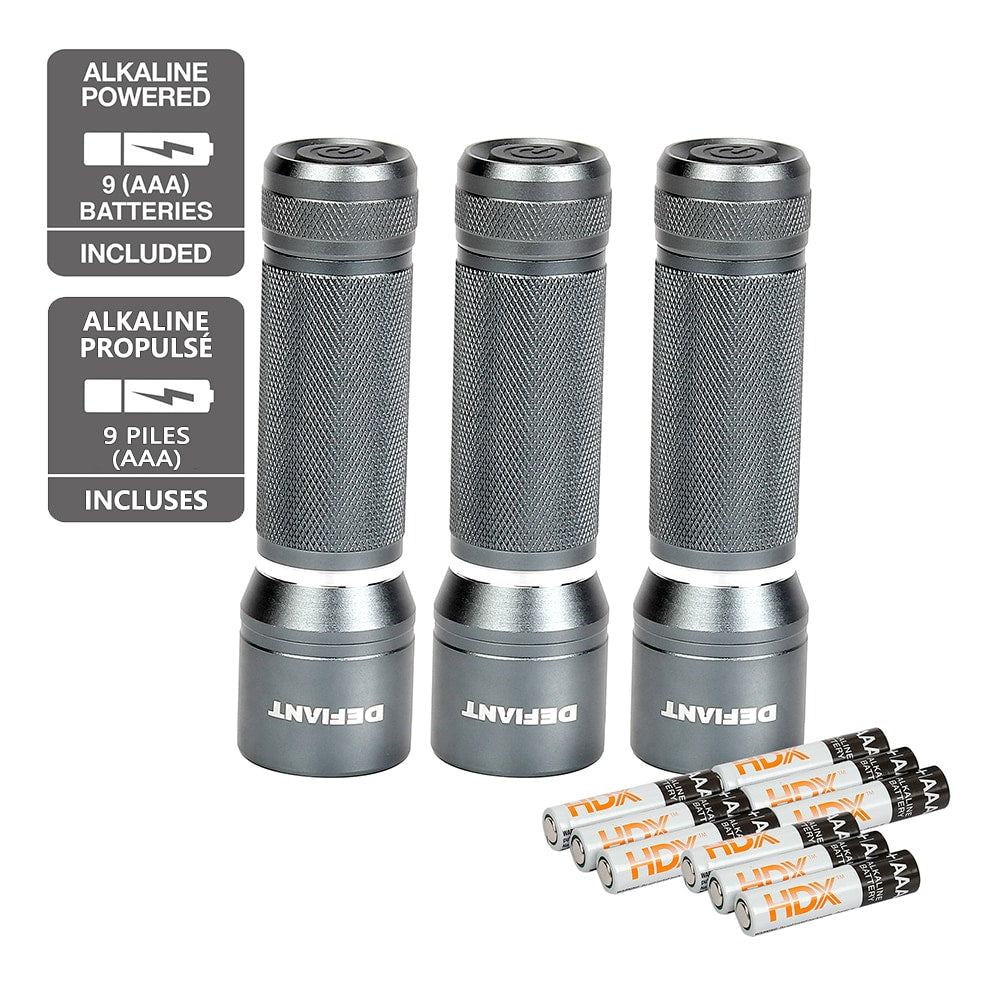 Lampe de poche en aluminium de 300 lumens à 3 modes avec (9) piles AAA (paquet de 3)