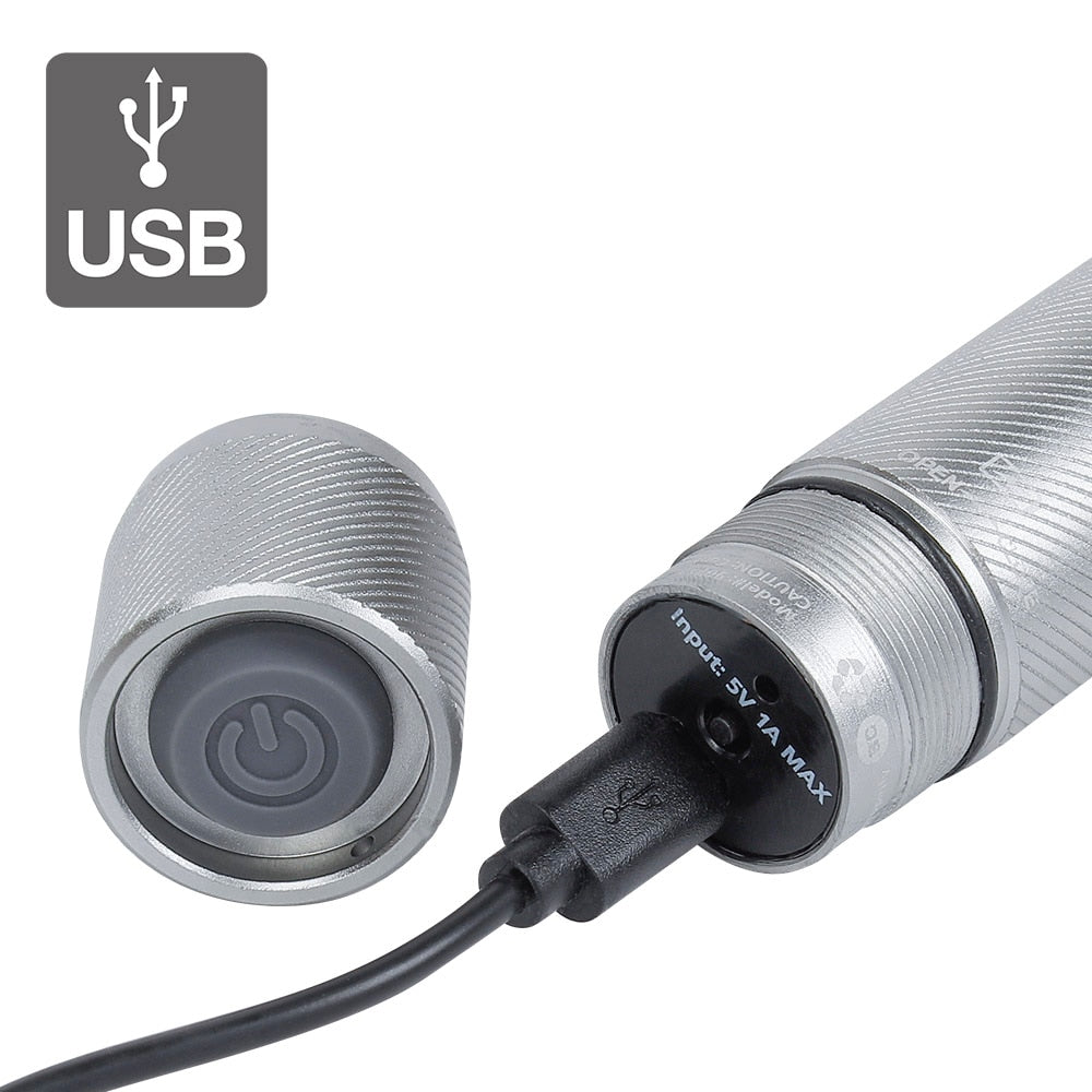 Lampe de poche LED rechargeable en aluminium de 500 lumens à 3 modes avec (2) câbles micro USB (lot de 2)