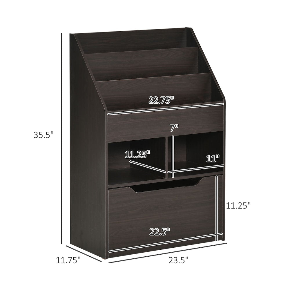 Kids Bookcase Multi-Shelf Rack Organizer with Storage Drawer for Books, Brown