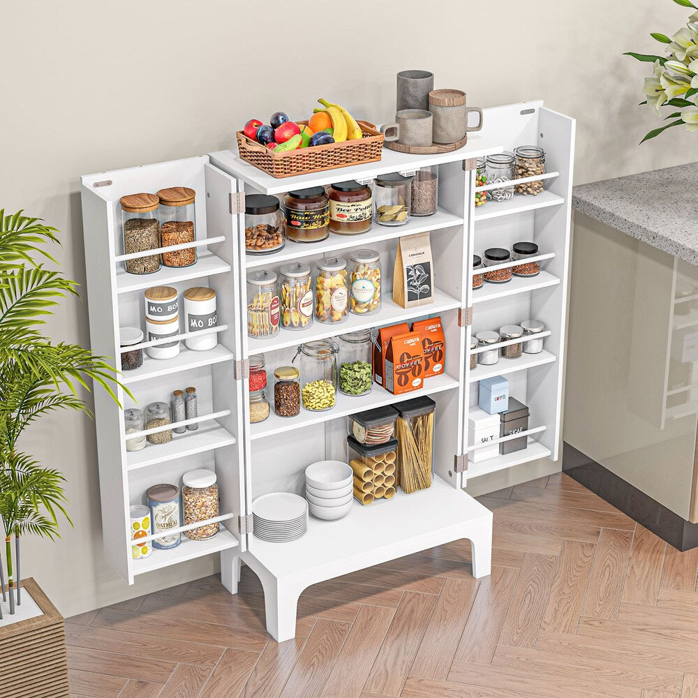 Kitchen Pantry Cabinet w/ 4-tier Shelving, 8 Spice Racks