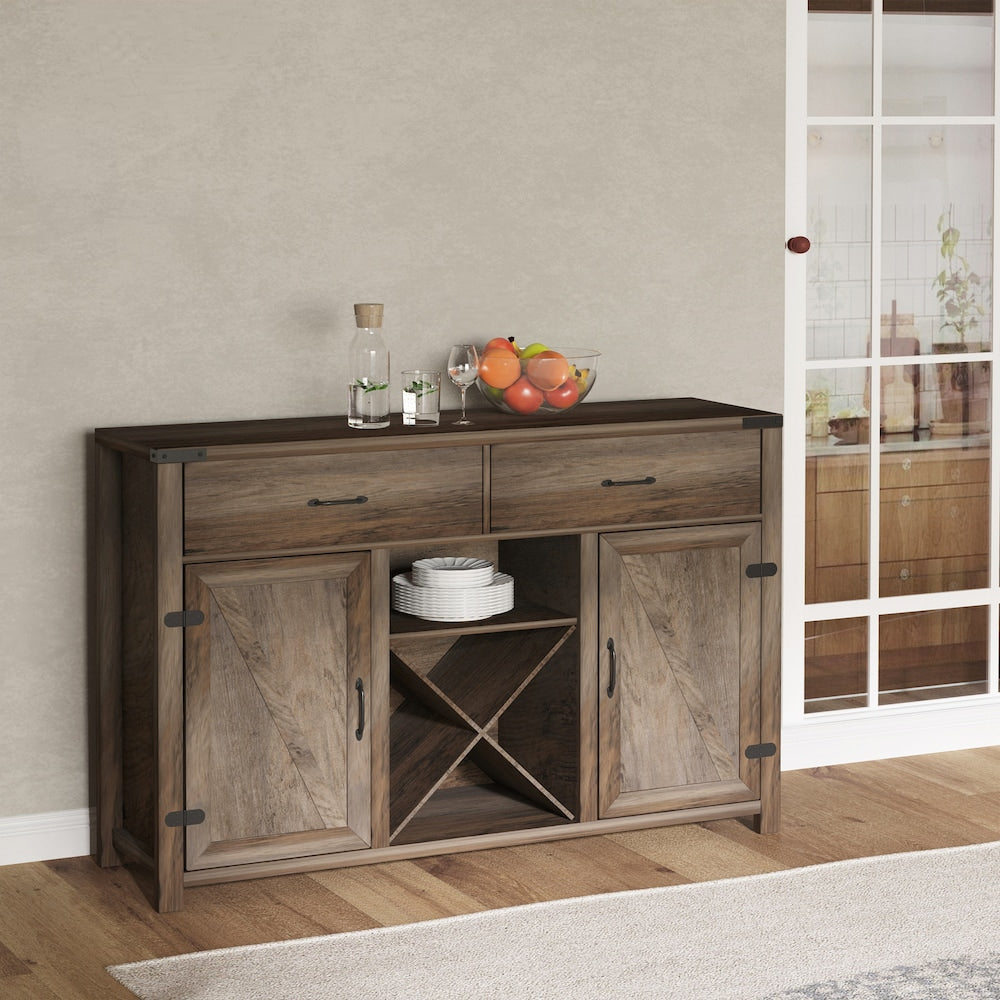 Coffee Bar Cabinet with Wine Rack, Drawer and Open Shelf