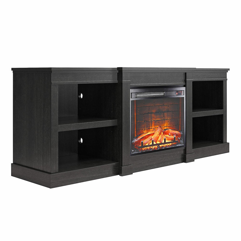 Baileywick 75" TV Console with Electric Fireplace, Black Oak