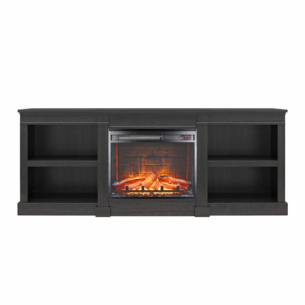 Baileywick 75" TV Console with Electric Fireplace, Black Oak