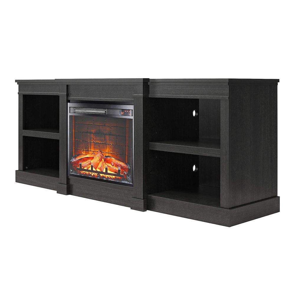 Baileywick 75" TV Console with Electric Fireplace, Black Oak