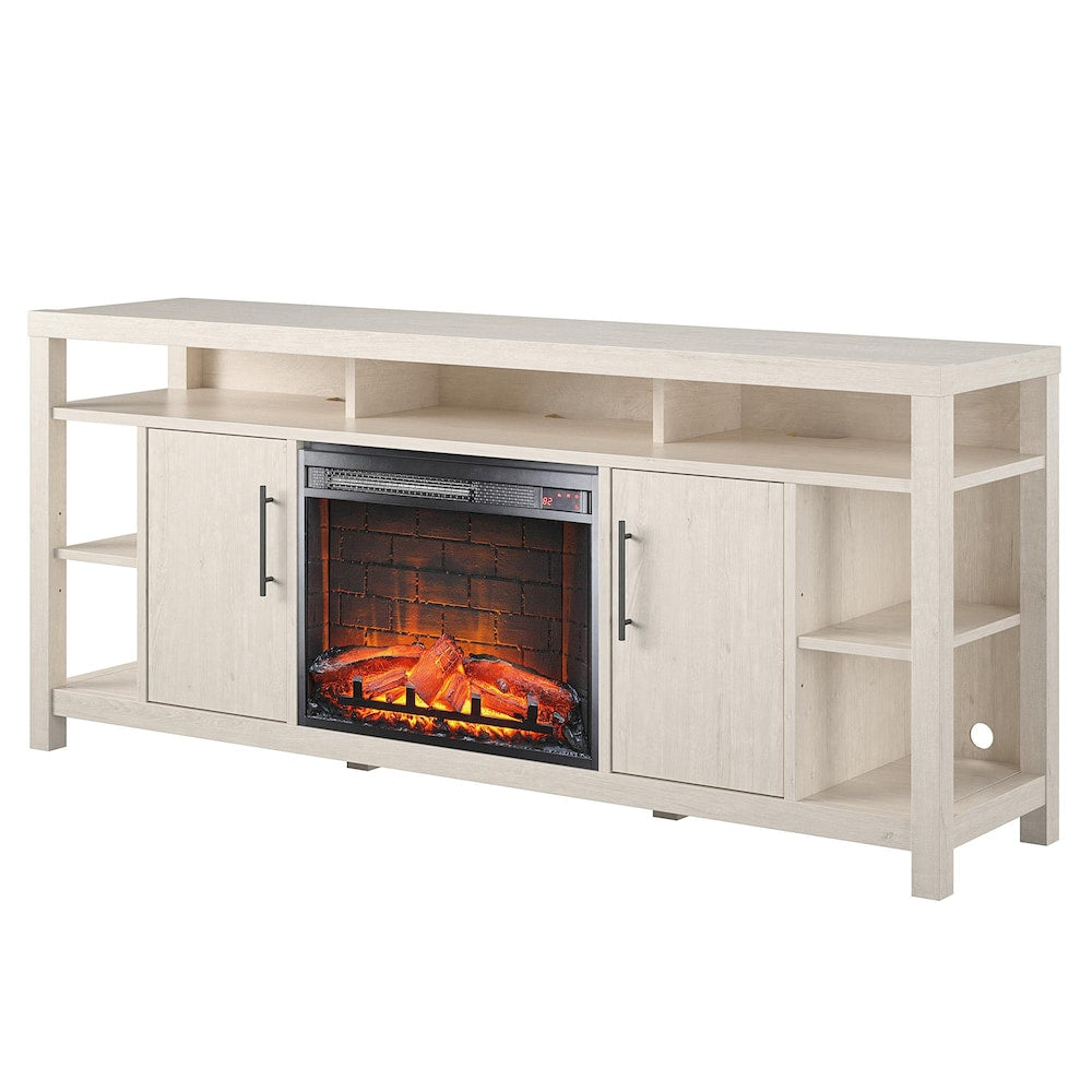 Garrick Electric Fireplace 75" TV Console, Ivory Oak