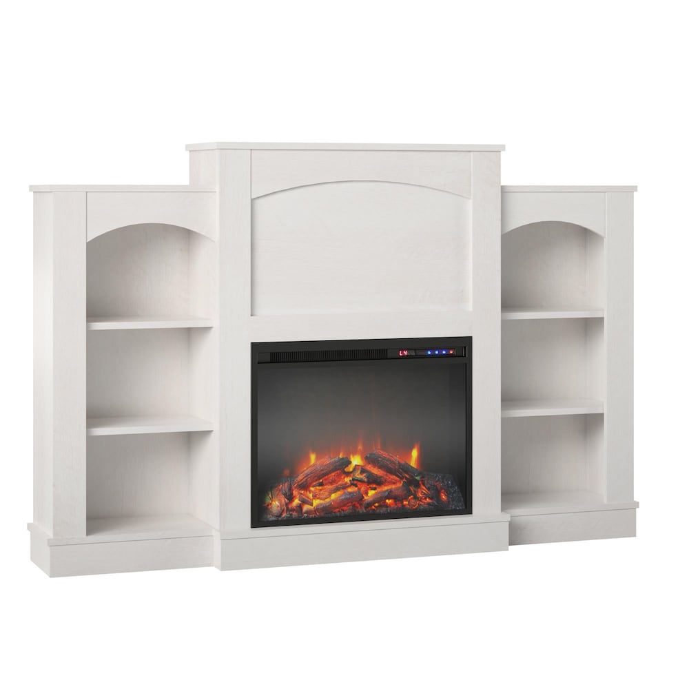 Ameriwood Home Hawke's Bay Fireplace Mantel with Bookshelves, Ivory Oak