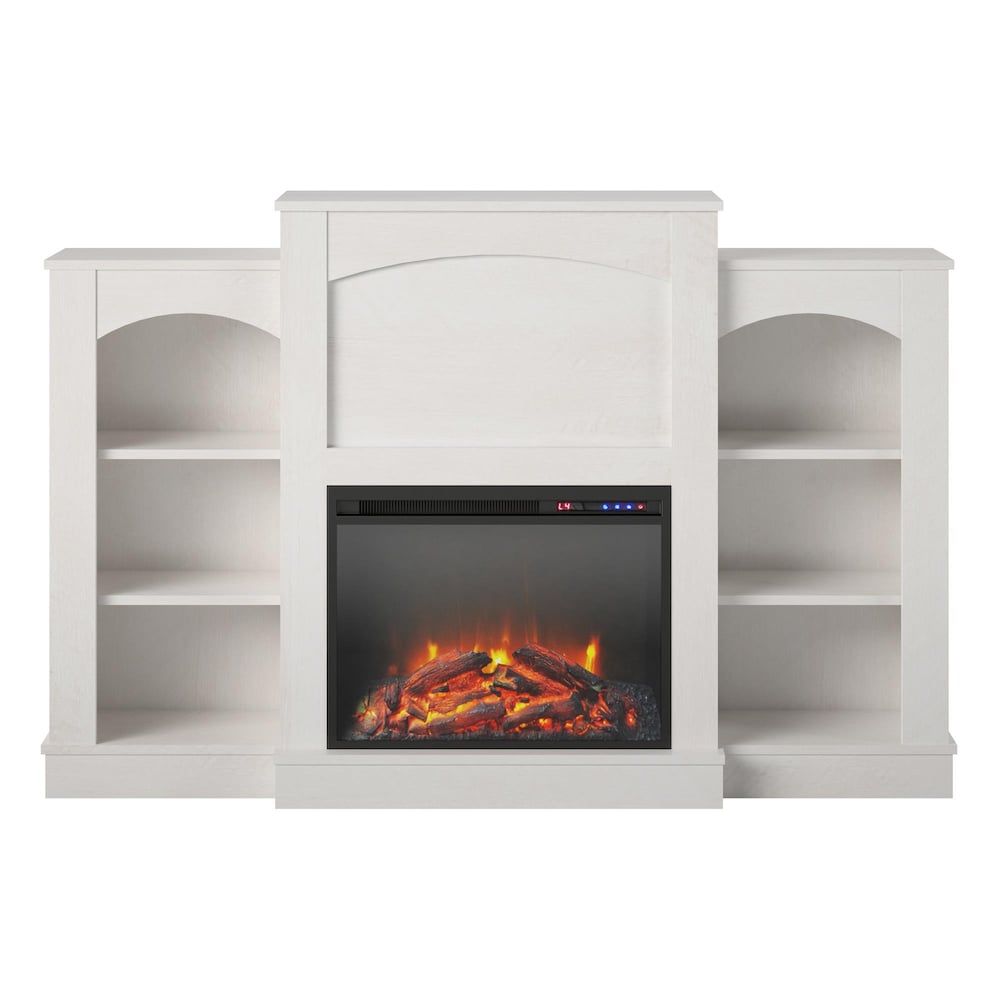 Ameriwood Home Hawke's Bay Fireplace Mantel with Bookshelves, Ivory Oak