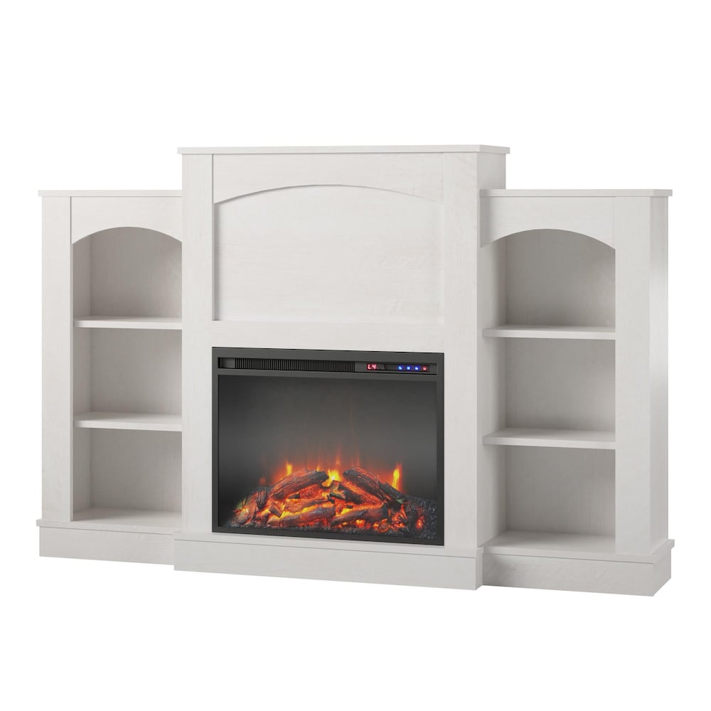 Ameriwood Home Hawke's Bay Fireplace Mantel with Bookshelves, Ivory Oak