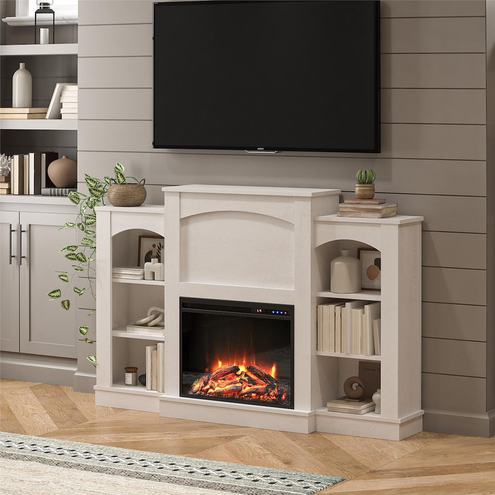 Ameriwood Home Hawke's Bay Fireplace Mantel with Bookshelves, Ivory Oak