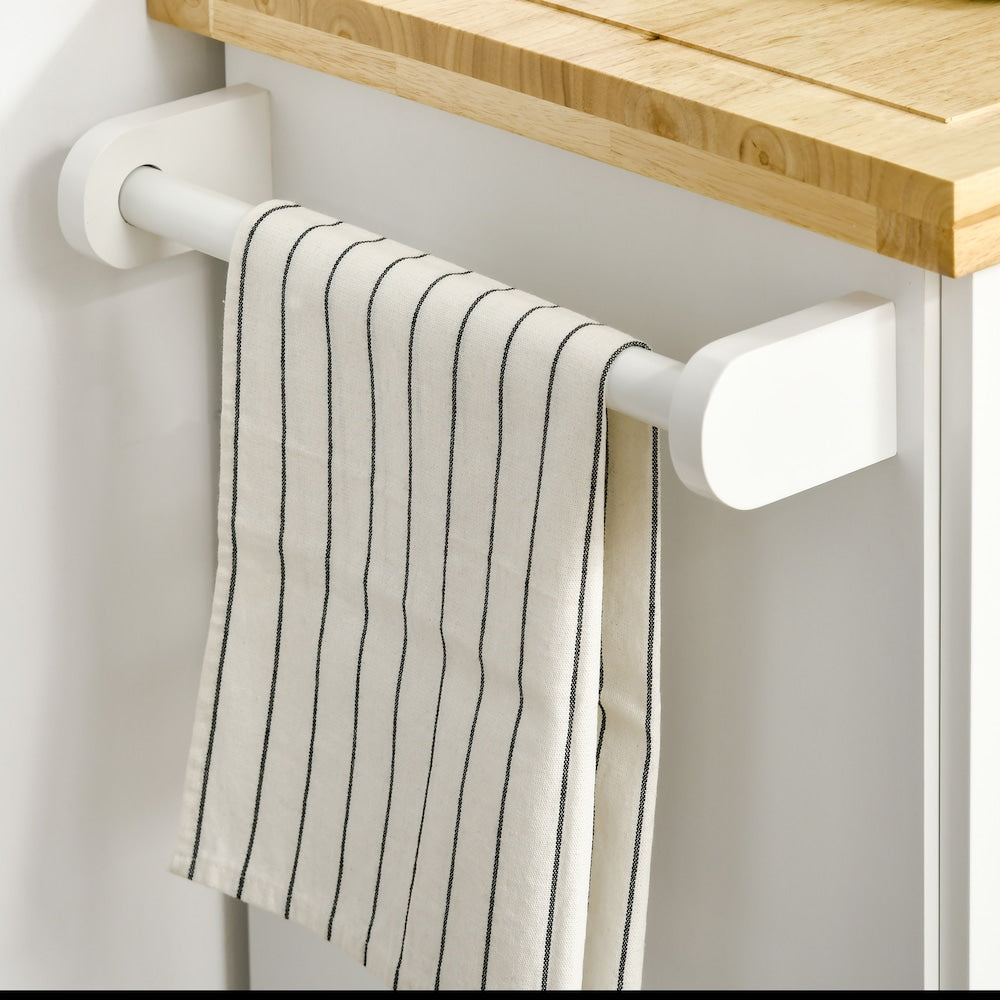 50 inch W Portable Rolling Kitchen Island Cart with Spice Rack and Towel Rack in White