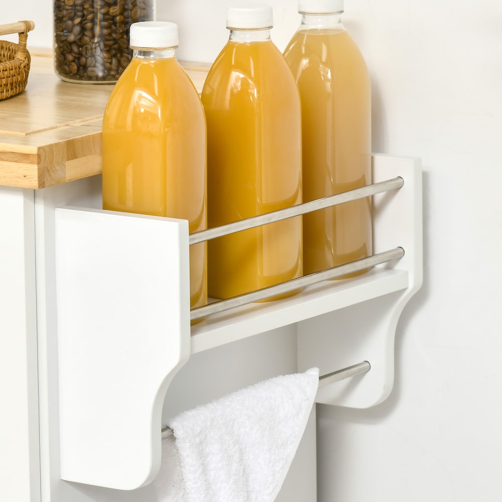 50 inch W Portable Rolling Kitchen Island Cart with Spice Rack and Towel Rack in White