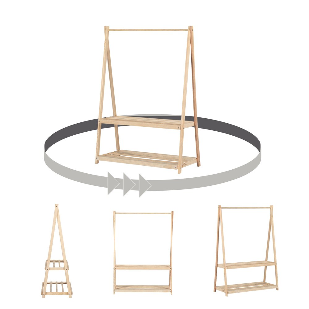 Portant à vêtements en bois Sweedi 41 po x 19 po x 56 po avec étagères de rangement pour enfants en naturel