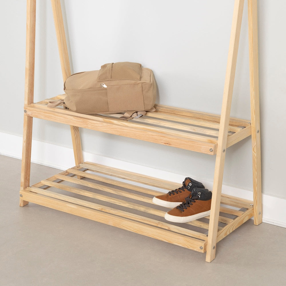 Portant à vêtements en bois Sweedi 41 po x 19 po x 56 po avec étagères de rangement pour enfants en naturel