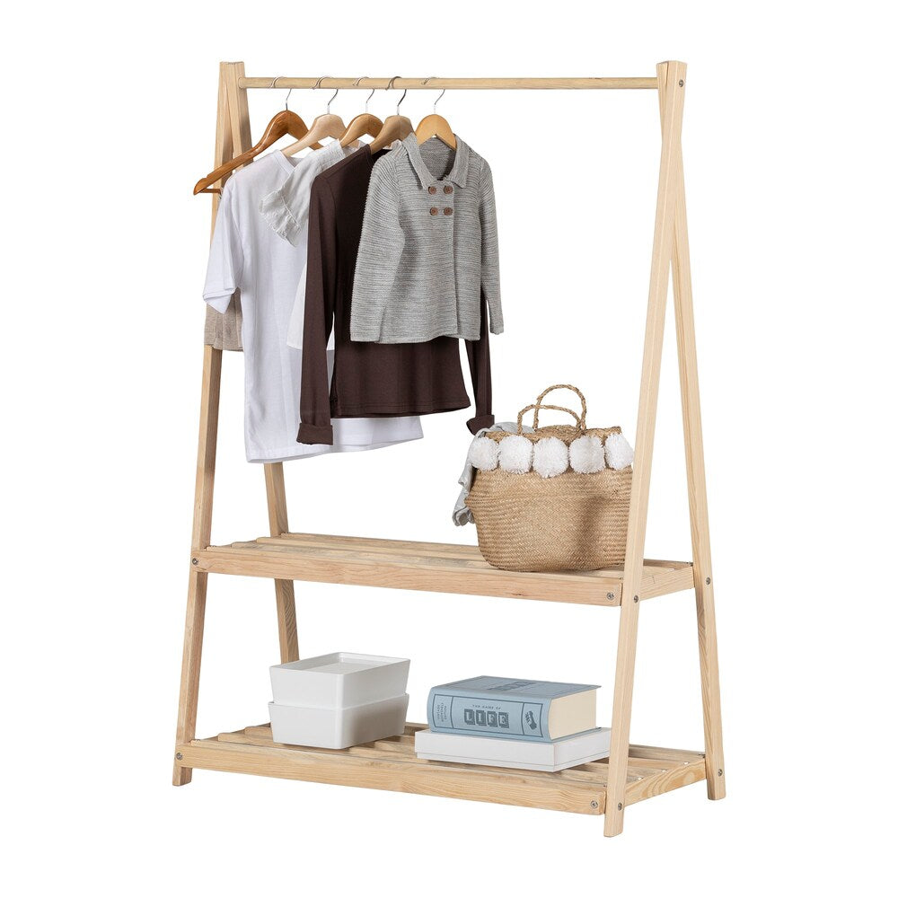 Portant à vêtements en bois Sweedi 41 po x 19 po x 56 po avec étagères de rangement pour enfants en naturel