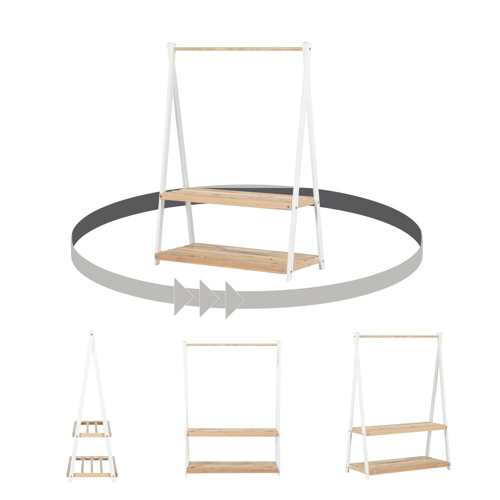 Sweedi 41 po x 19 po x 56 po Portant à vêtements en bois avec étagères de rangement pour enfants Blanc et naturel