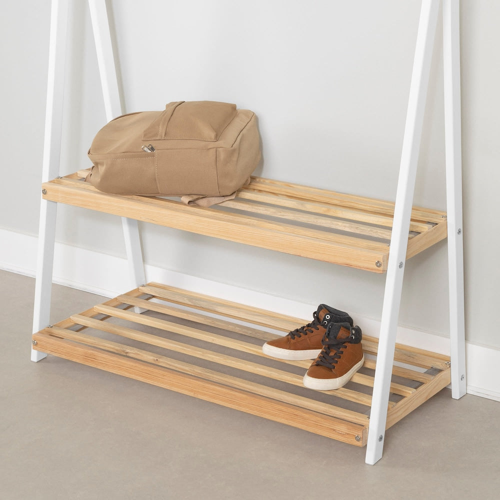 Sweedi 41 po x 19 po x 56 po Portant à vêtements en bois avec étagères de rangement pour enfants Blanc et naturel