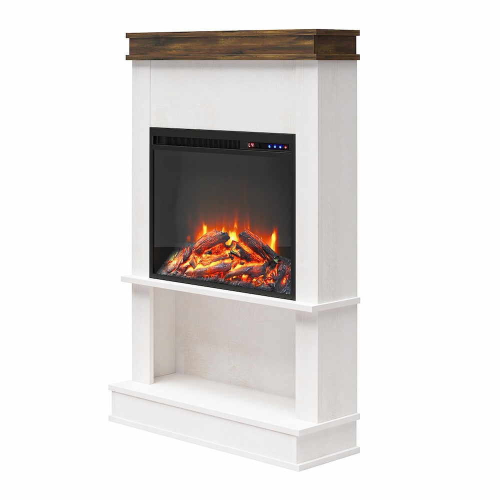 Cheminée électrique Ameriwood Home Mateo avec manteau et étagère ouverte, chêne ivoire avec finition rustique