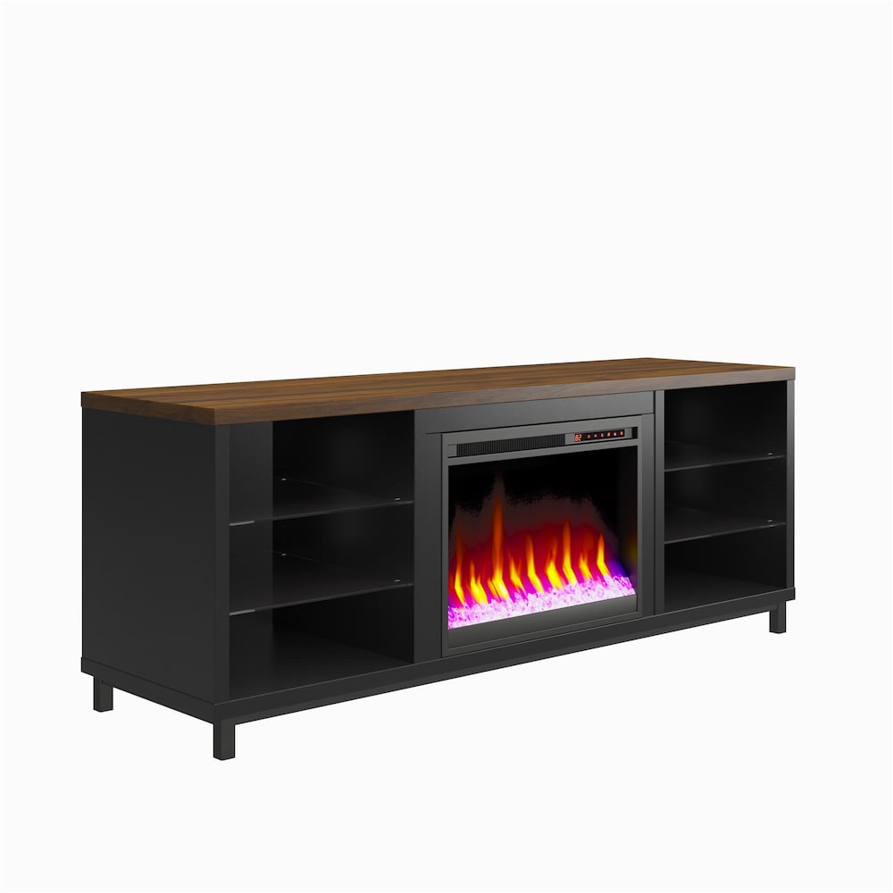 Ameriwood Home Lumina Deluxe Fireplace TV Stand for TVs up to 70", Black with Walnut Top