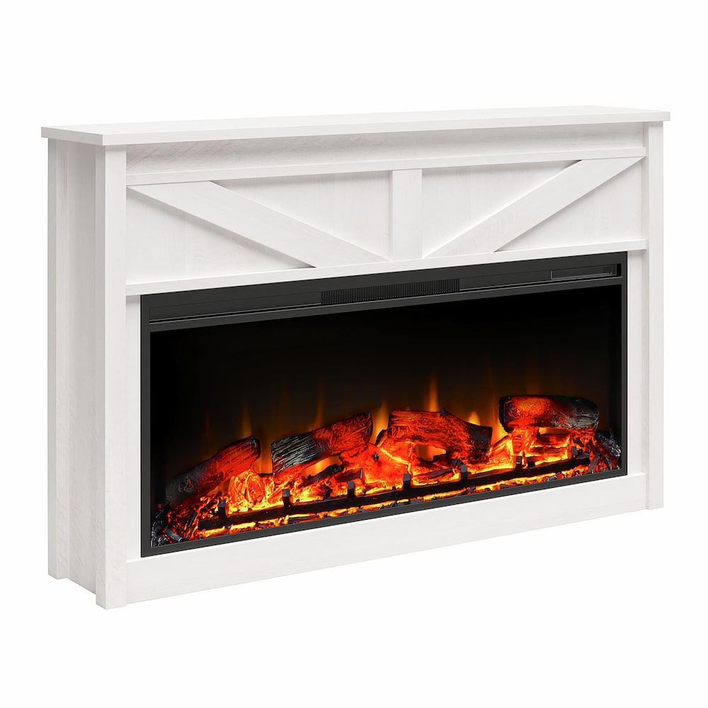 Ameriwood Home Farmington Wide Modern Farmhouse Mantel with Electric Fireplace, Ivory Oak