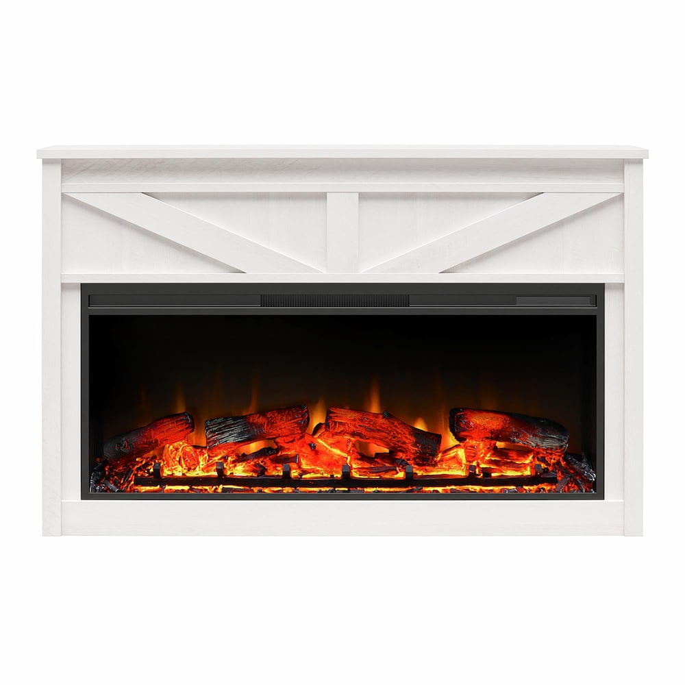 Ameriwood Home Farmington Wide Modern Farmhouse Mantel with Electric Fireplace, Ivory Oak